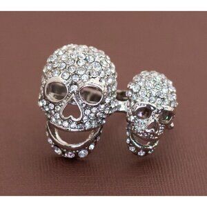 Vintage Fashionable Skulls Double Finger Adjustable Ring Size 9 - U6